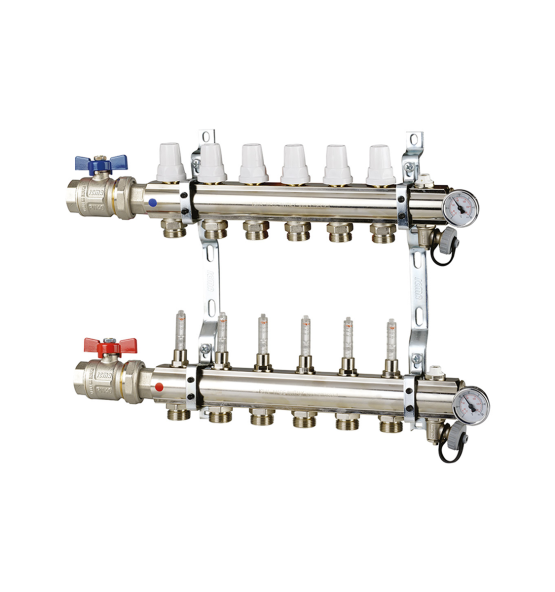Manifolds unit with adjustment lockshields – with straight ball valve