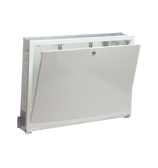 Box for underfloor heating systems with lock