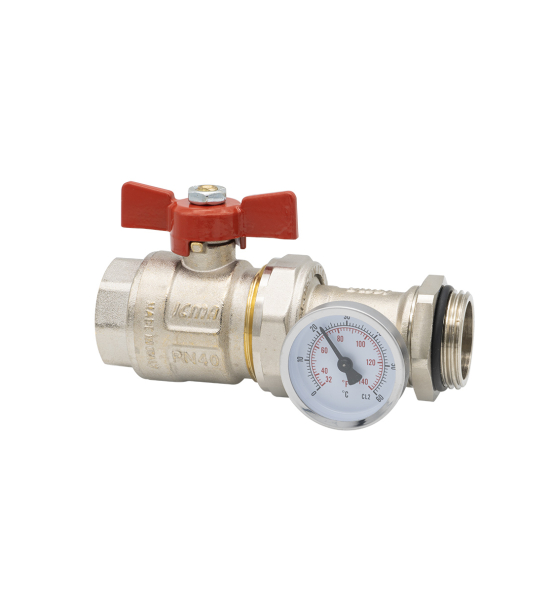 Full bore straight ball valve with revolving connection – Thermometer include